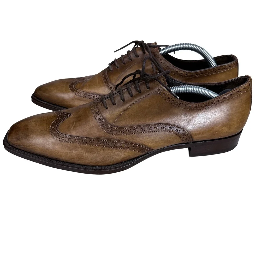 Antonio Maurizi Wingtip Oxford Mens 42 Brown Leather Brogue Chisel Toe Italy